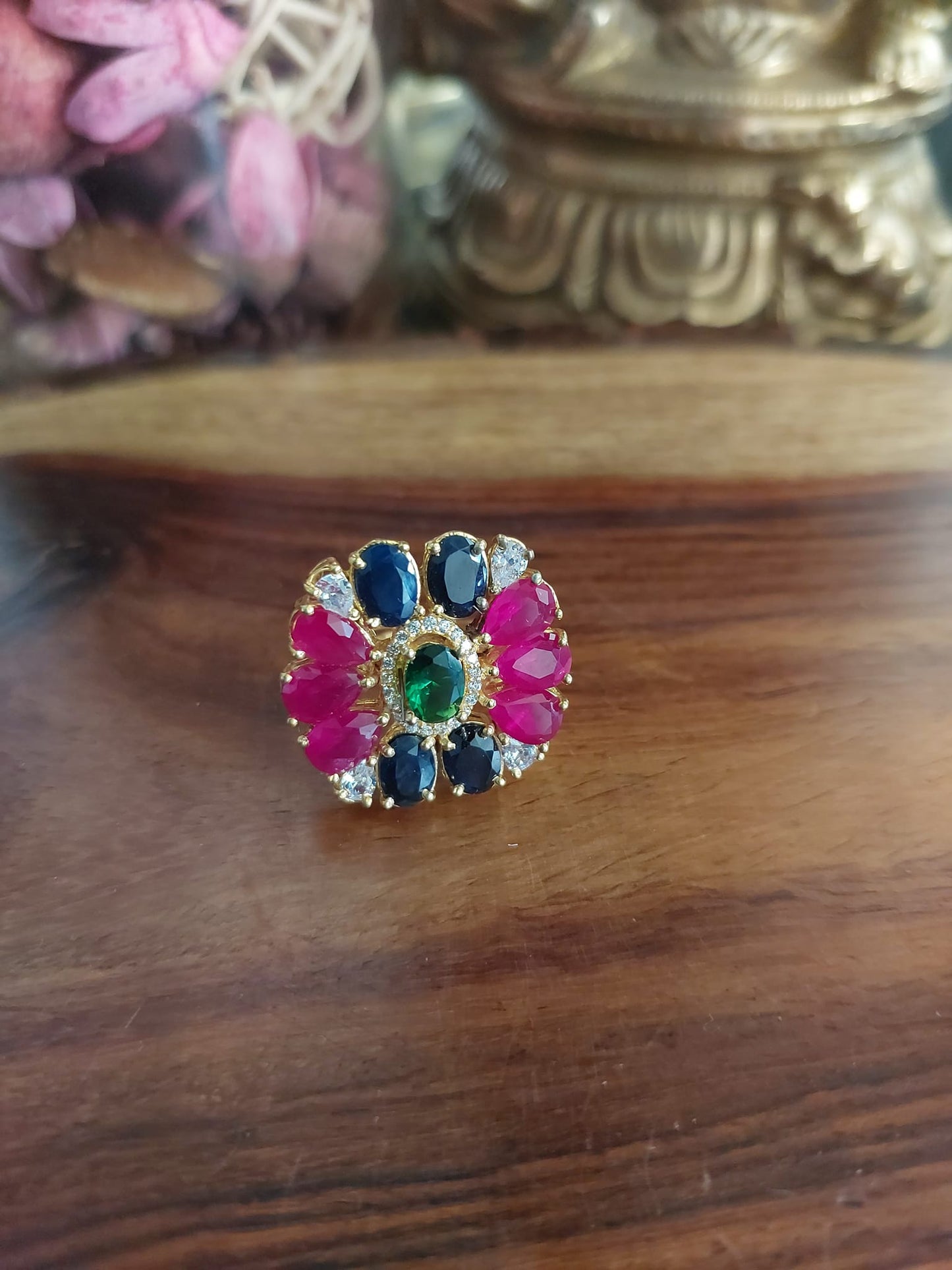 Riwaz..Sterling Silver Gold Polished Zircon Finger Ring