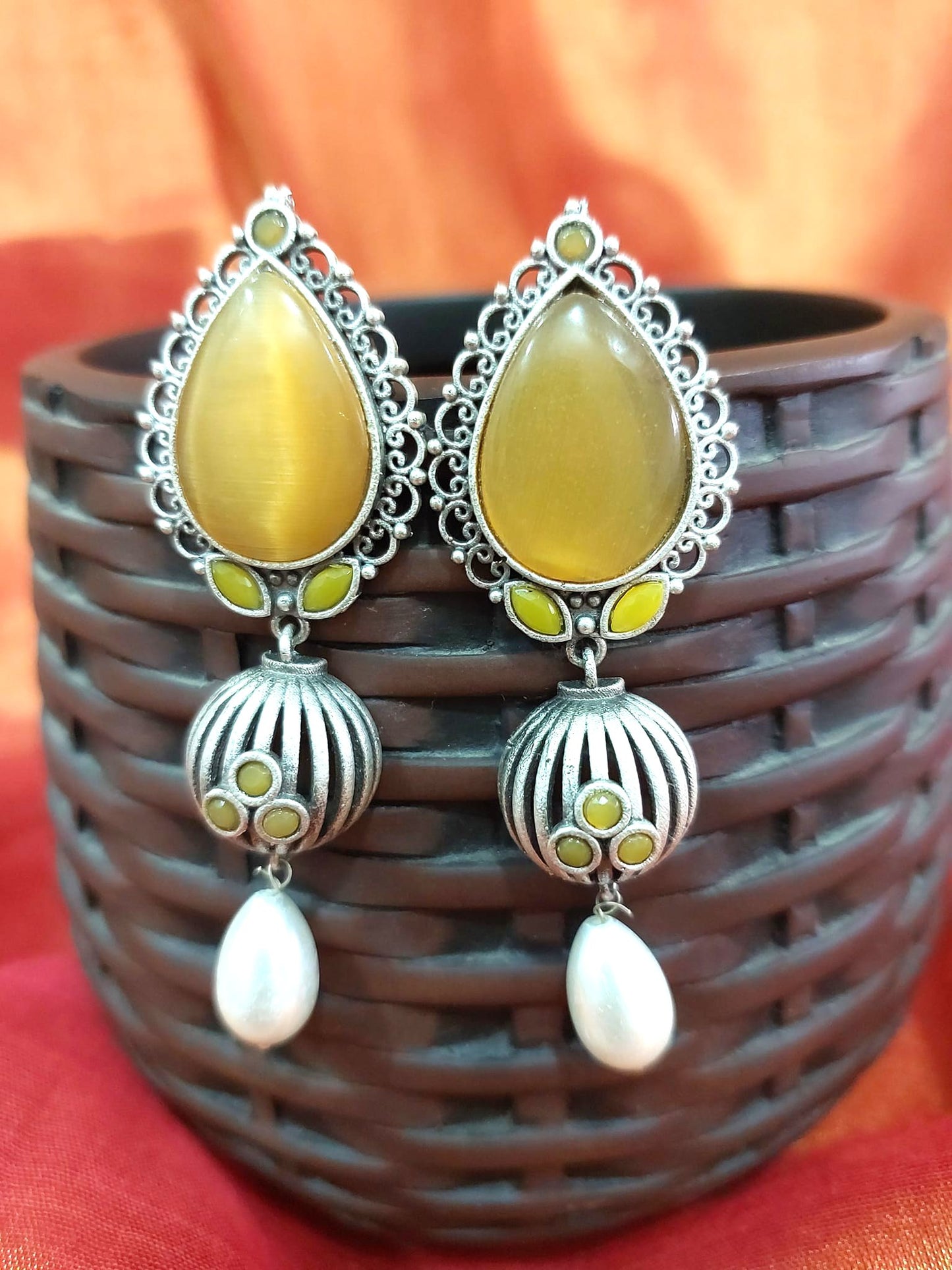 Fashion Jewellery Brass Jewellery Brass Glass Dailywear Dangler Earring
