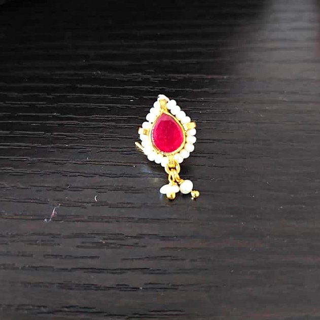Sterling Silver Jewellery..Sterling Silver Pearl Zircon Ruby Nosepin...Nath