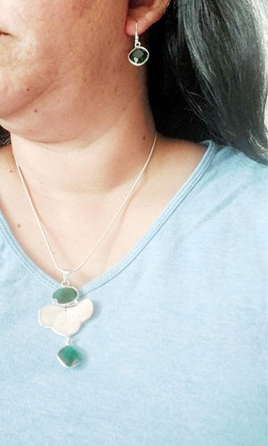 Fashion Jewellery Costume Jewellery Green Cut Stone Pendent Set