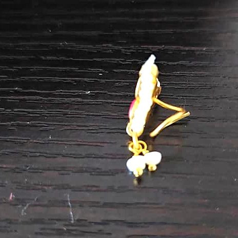 Sterling Silver Jewellery..Sterling Silver Pearl Zircon Red Triangle Nosepin...Nath