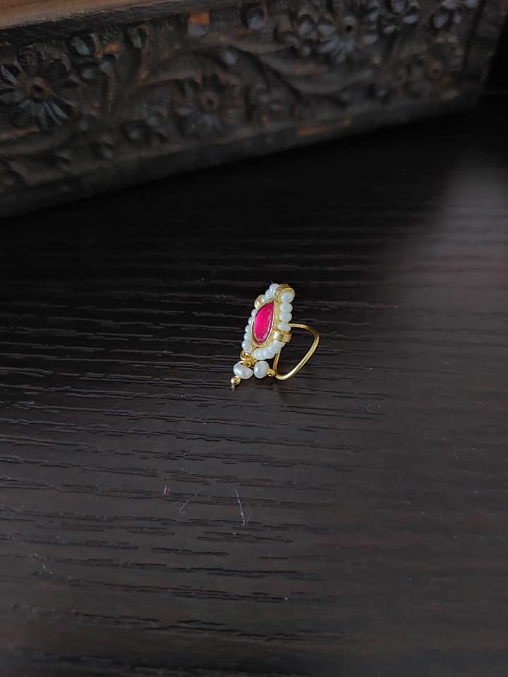 Sterling Silver Jewellery..Sterling Silver Pearl Zircon Ruby Nosepin...Nath