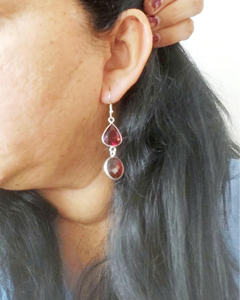 Fashion Jewellery Metal Earrings Dailywear Earrings Red Quartz Natural Stone Dailywear Earrings