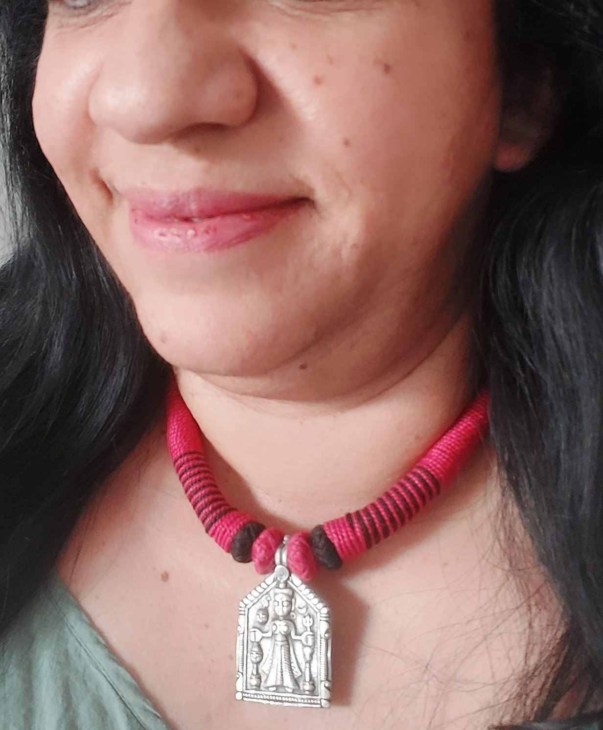 Sterling Silver Choker Silver Choker Silver Pink Thread Devi Choker