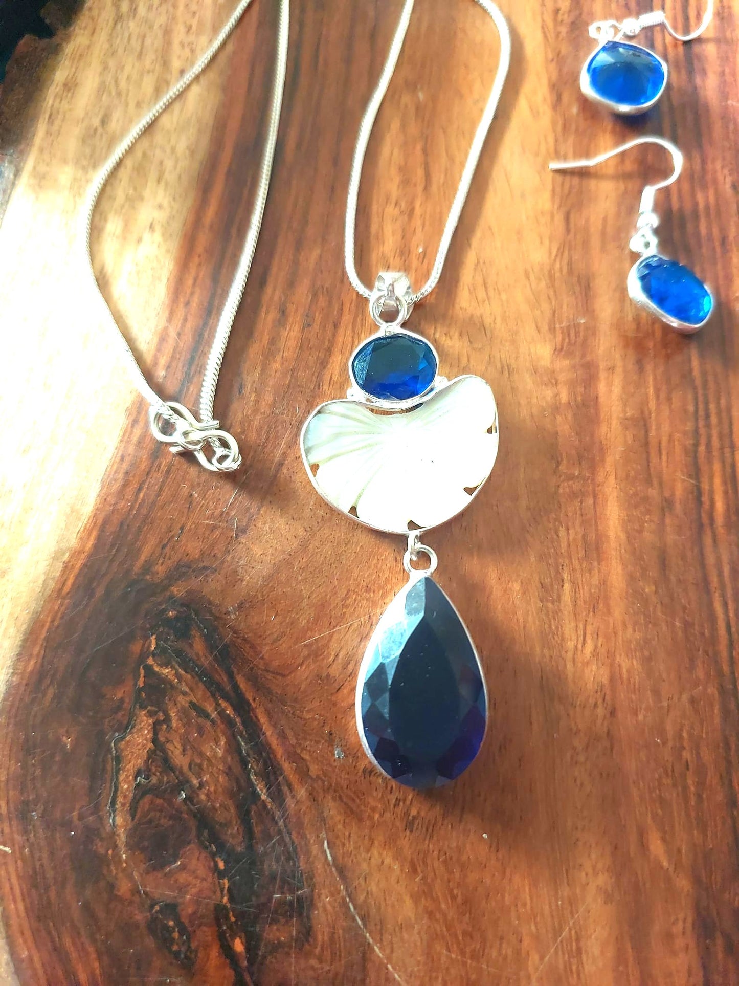 Fashion Jewellery Costume Jewellery Blue Cut Stone Pendent Set
