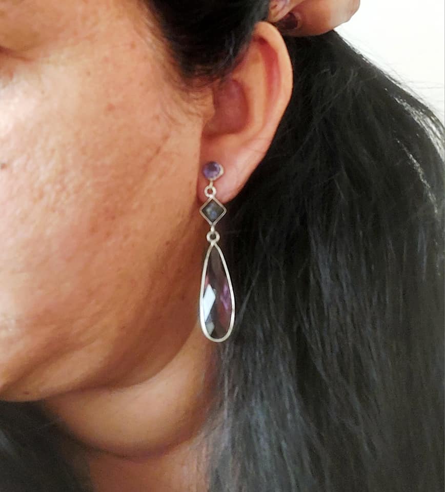 Fashion Jewellery Metal Earrings Dailywear Earrings Amethist Natural Cutstone Dailywear Earrings