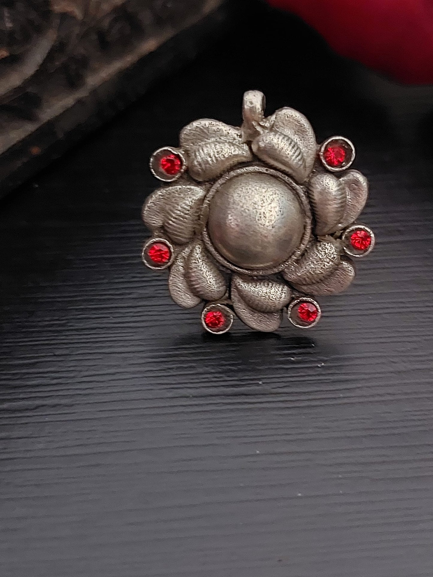 Sterling Silver Jewellery..Sterling Silver Finger Rings Silver Flower Ruby Studed Finger RingBanjaran...Banjaran