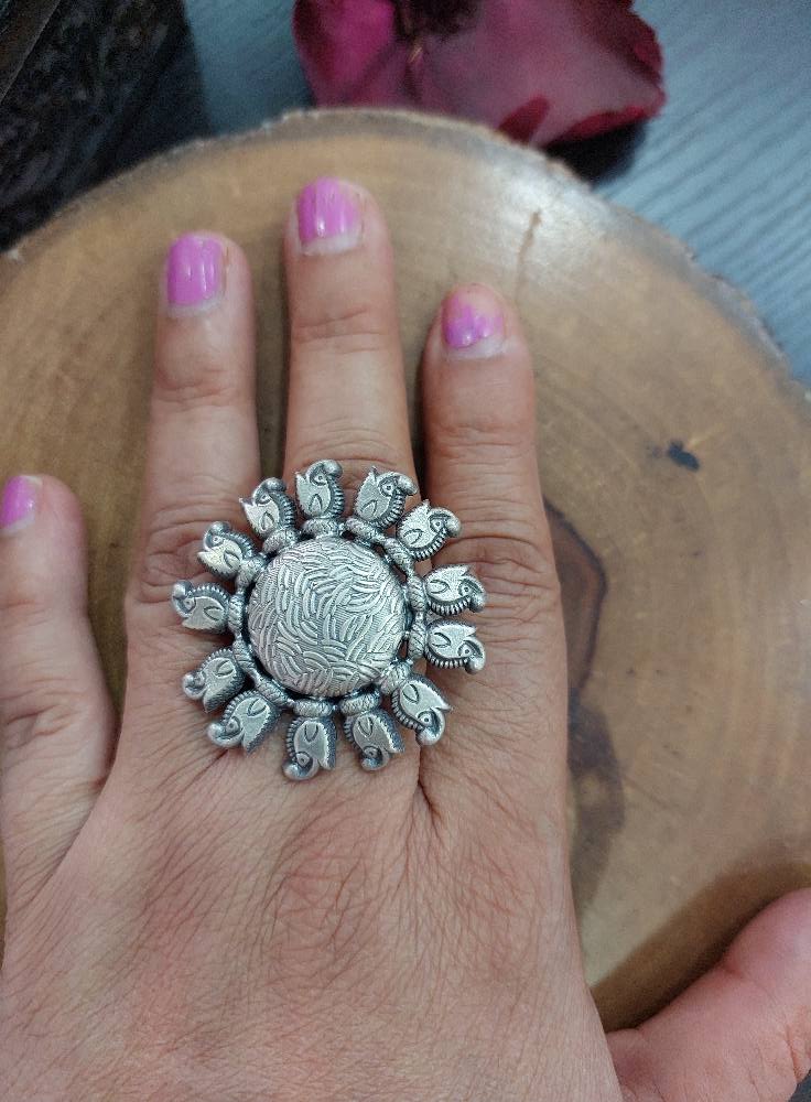 Sterling Silver Jewellery.Sterling Silver Finger Rings Silver Finger Ring Flower Finger Ring Adjustable..Banjaran