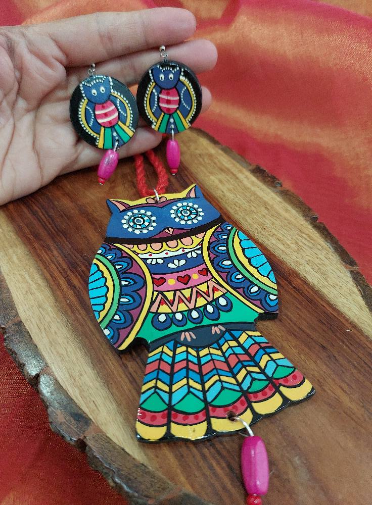 Handpainted Wood Jewellery Own Handpainted Silver Fusion Necklace Set