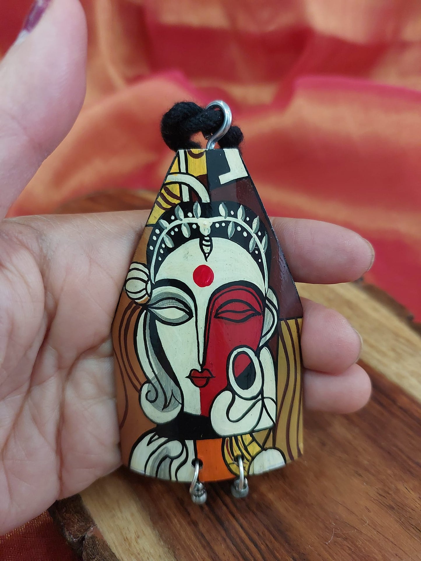 Handpainted Wood Jewellery Warli Handpainted Silver Fusion Necklace Set