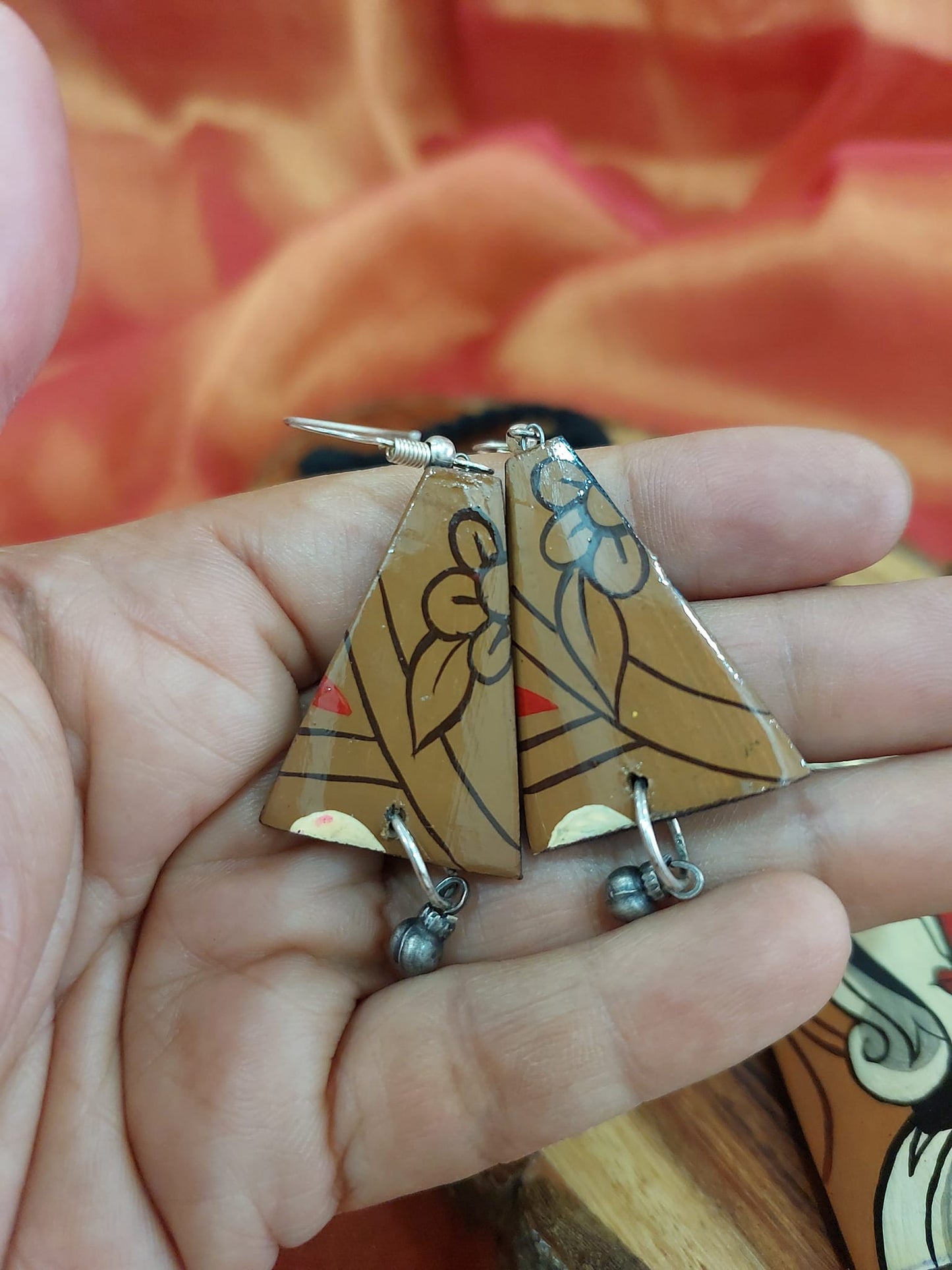 Handpainted Wood Jewellery Warli Handpainted Silver Fusion Necklace Set