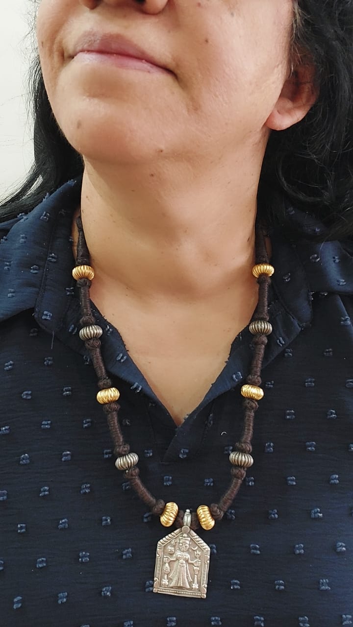 Tribal Sterling Silver Kewellery Silver Jewellery Silver Golden Leaf Dualtone Choker..Tribal