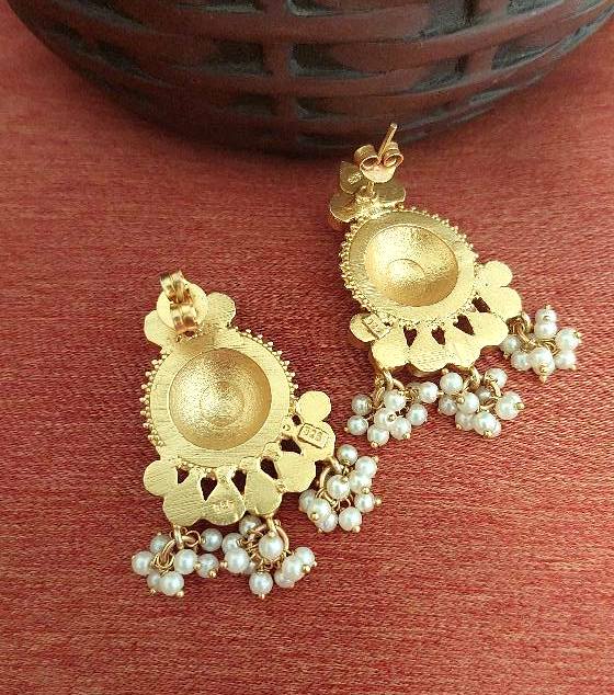 Riwaz..Sterling Silver Danglers Silver Green Kundan Pearl Danglers