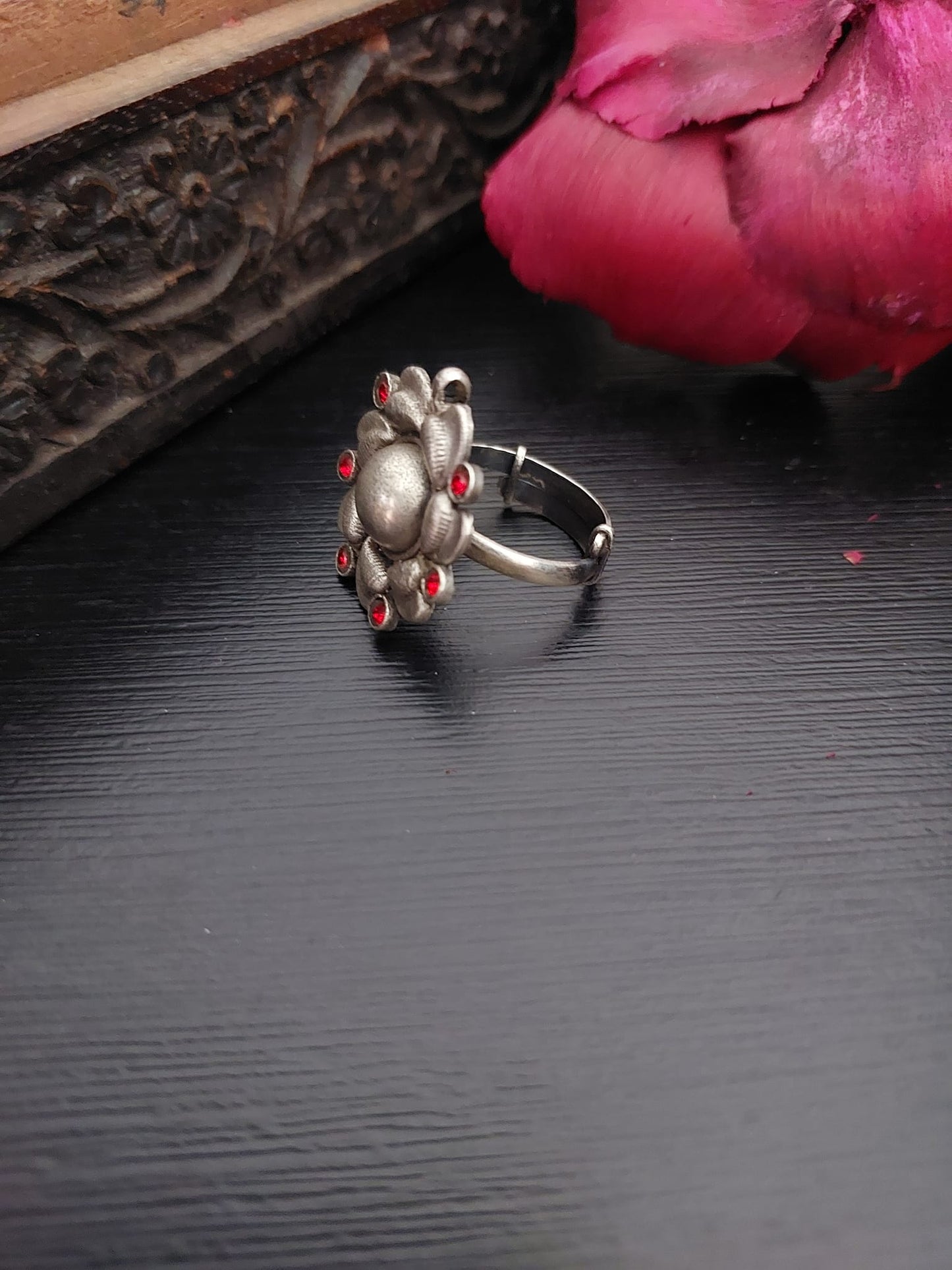 Sterling Silver Jewellery..Sterling Silver Finger Rings Silver Flower Ruby Studed Finger RingBanjaran...Banjaran