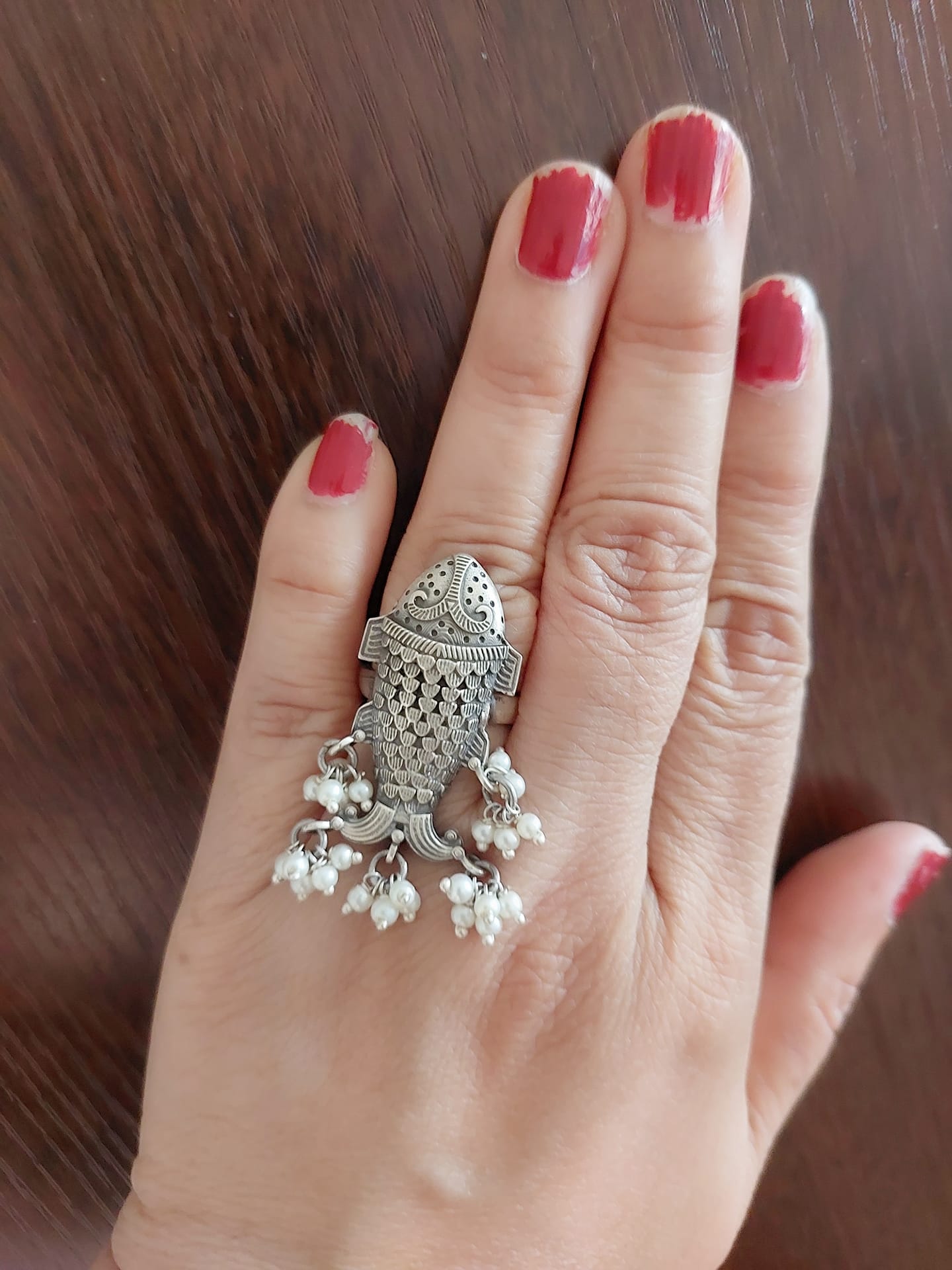 Sterling Silver Jewellery..Sterling Silver Finger Ring Silver Fish Pearl Finger Ring