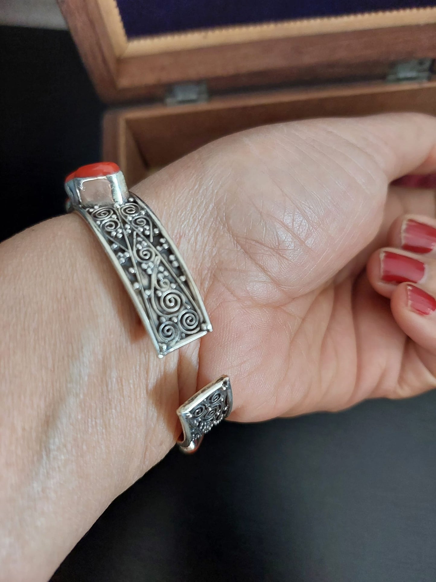 Sterling Silver Jewellery..Sterling Silver Cuff Bangle Silver Cuff Bangle Silver Coral Studed Cuff Bangle..Trendy
