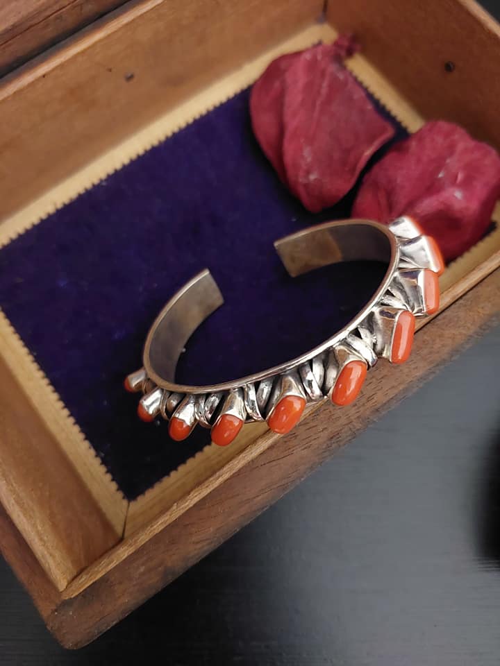 Sterling Silver Jewellery..Sterling Silver Cuff Bangle Silver Cuff Bangle Silver Coral Studed Cuff Bangle..Trendy
