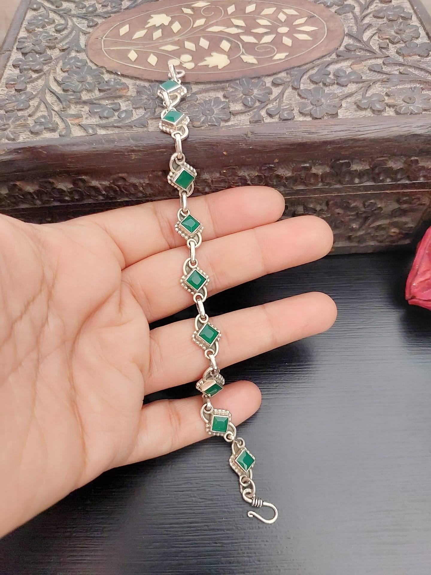 Sterling Silver Jewellery..Sterling Silver Bracelet Silver Green Zircon Bracelet...Trendy