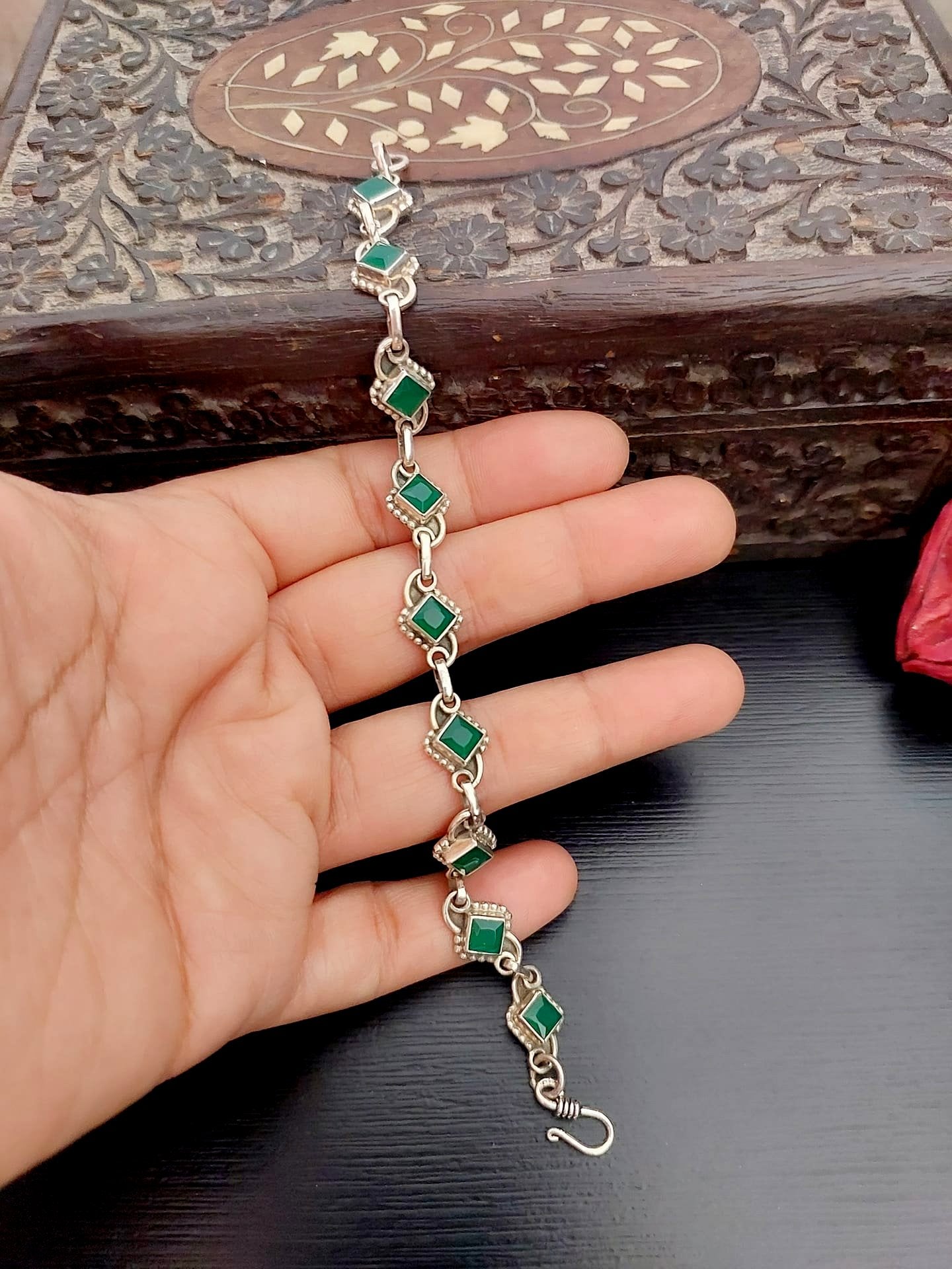Sterling Silver Jewellery..Sterling Silver Bracelet Silver Green Zircon Bracelet...Trendy