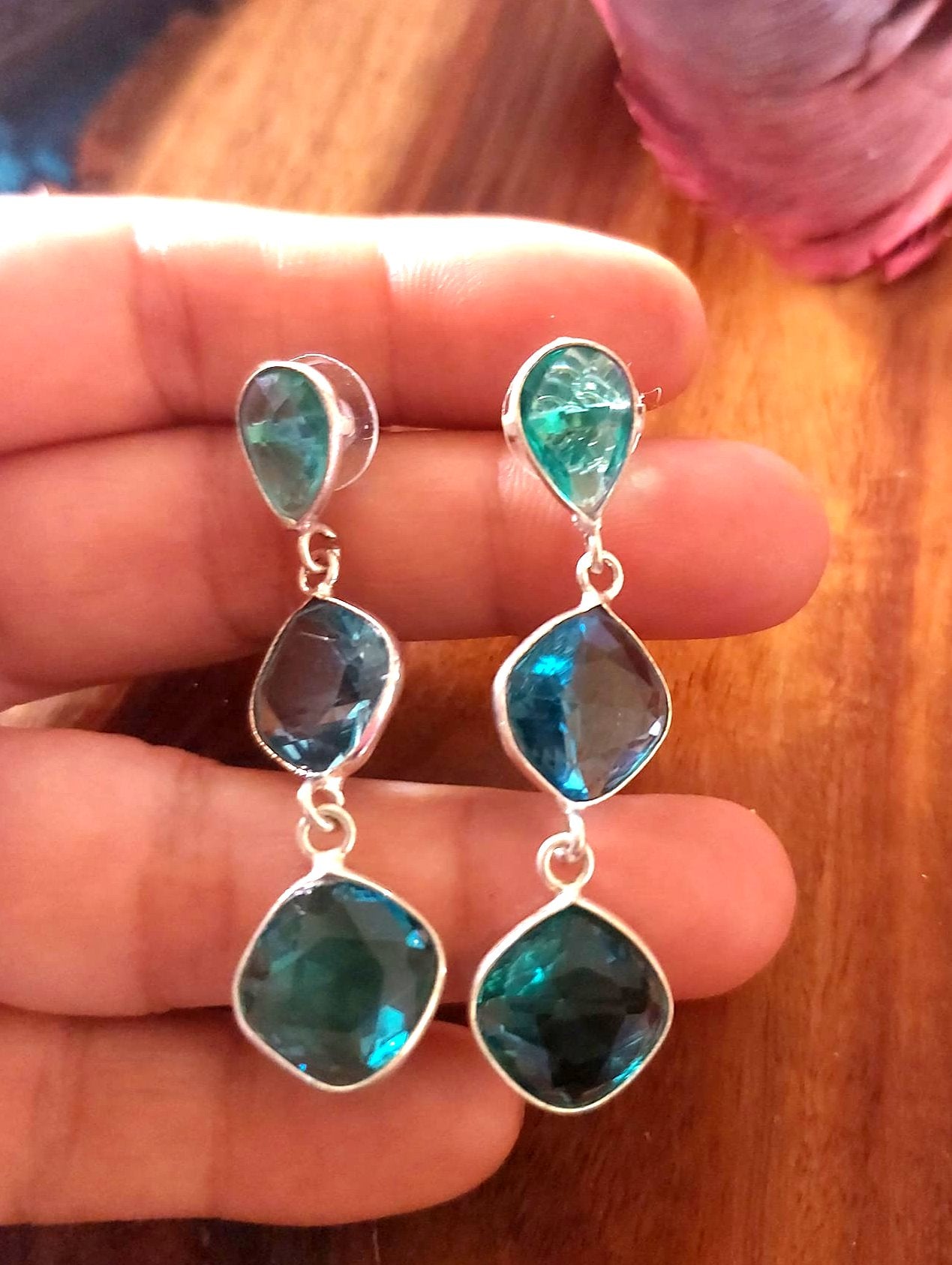 Fashion Jewellery Metal Earrings Dailywear Earrings Blue Topaz Natural Stone Dailywear Earrings