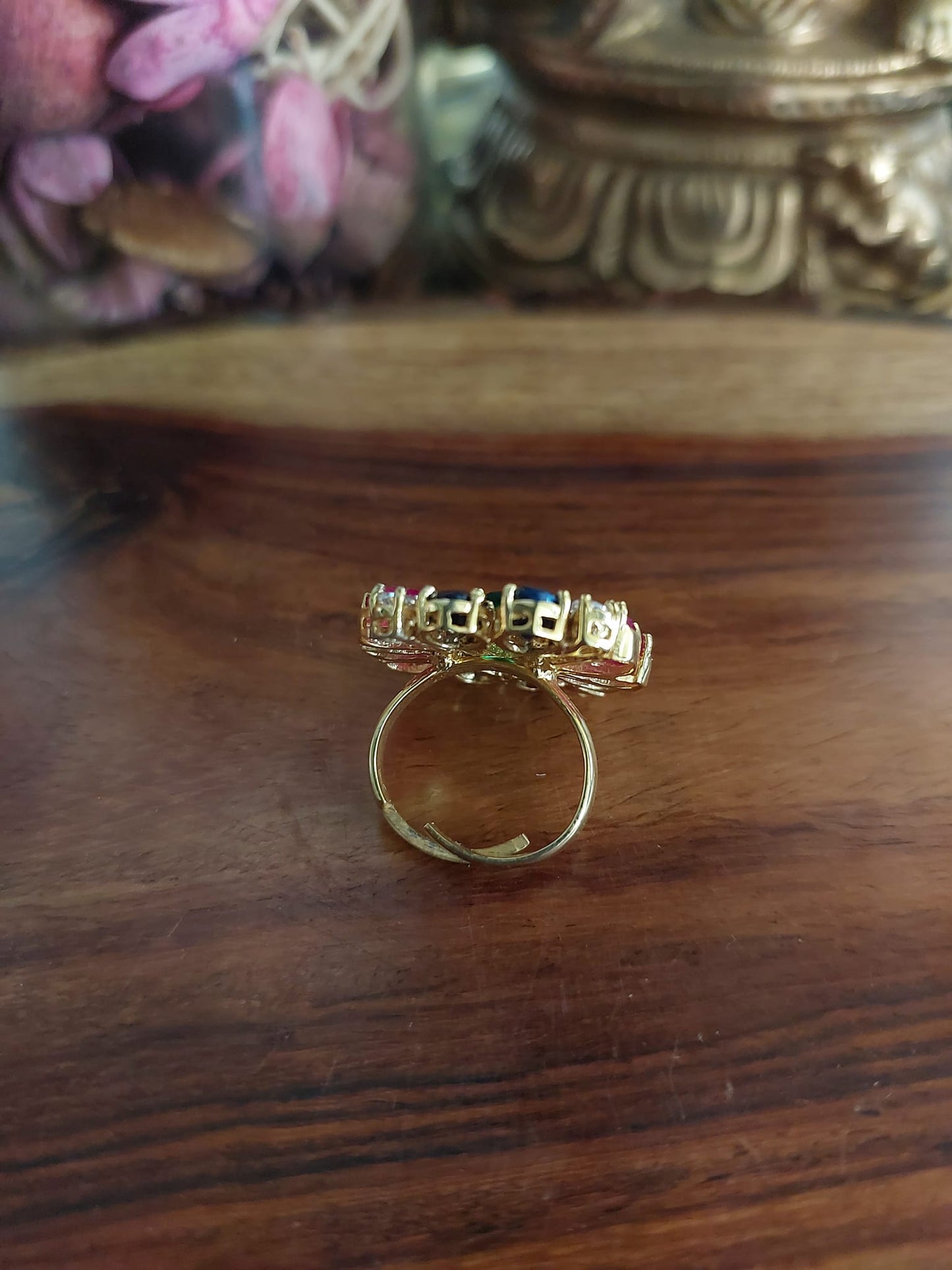 Riwaz..Sterling Silver Gold Polished Zircon Finger Ring