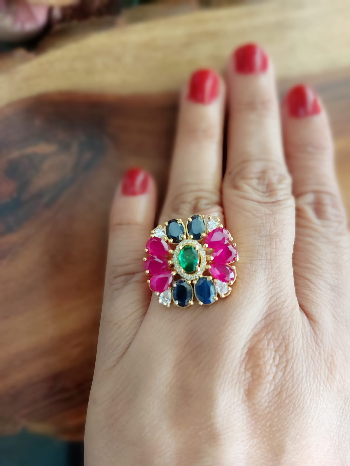 Riwaz..Sterling Silver Gold Polished Zircon Finger Ring