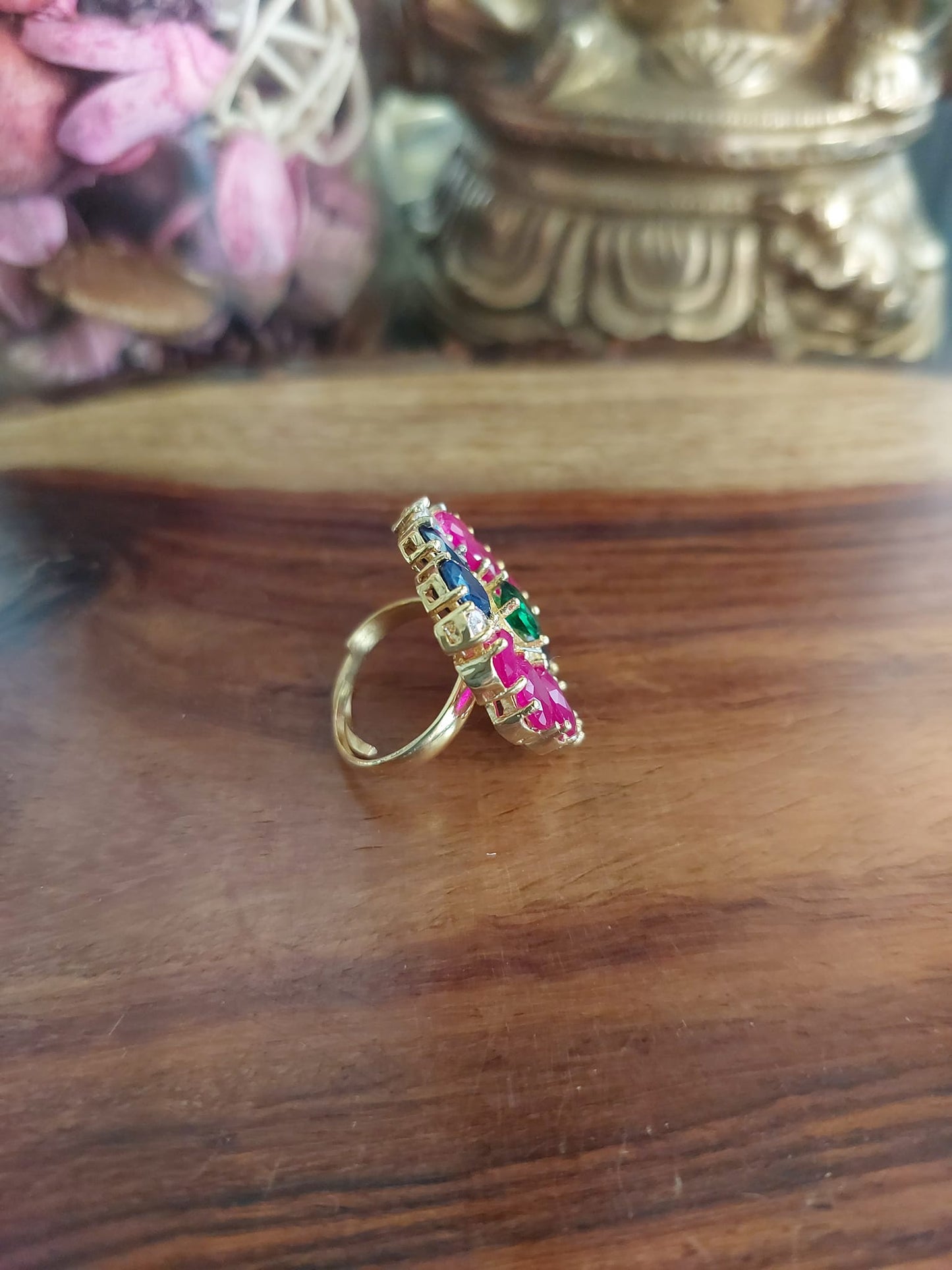 Riwaz..Sterling Silver Gold Polished Zircon Finger Ring