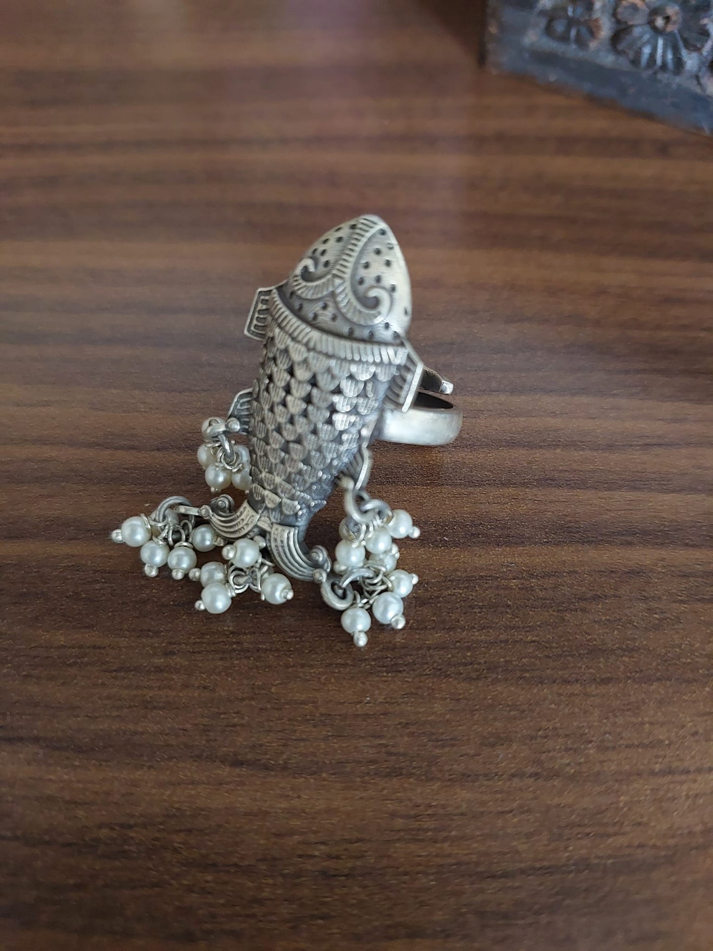 Sterling Silver Jewellery..Sterling Silver Finger Ring Silver Fish Pearl Finger Ring