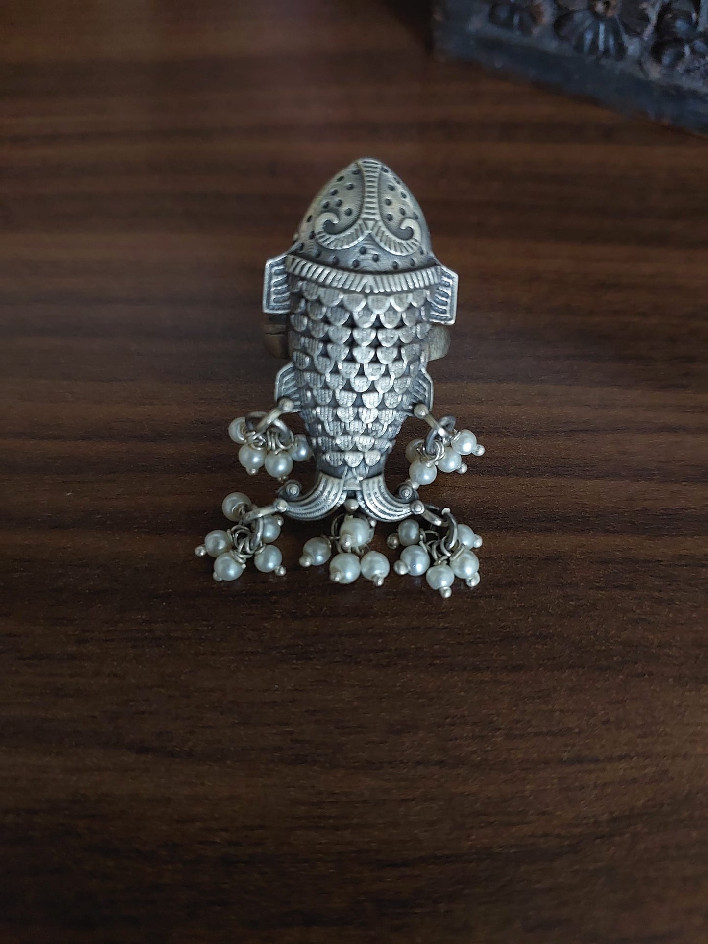 Sterling Silver Jewellery..Sterling Silver Finger Ring Silver Fish Pearl Finger Ring