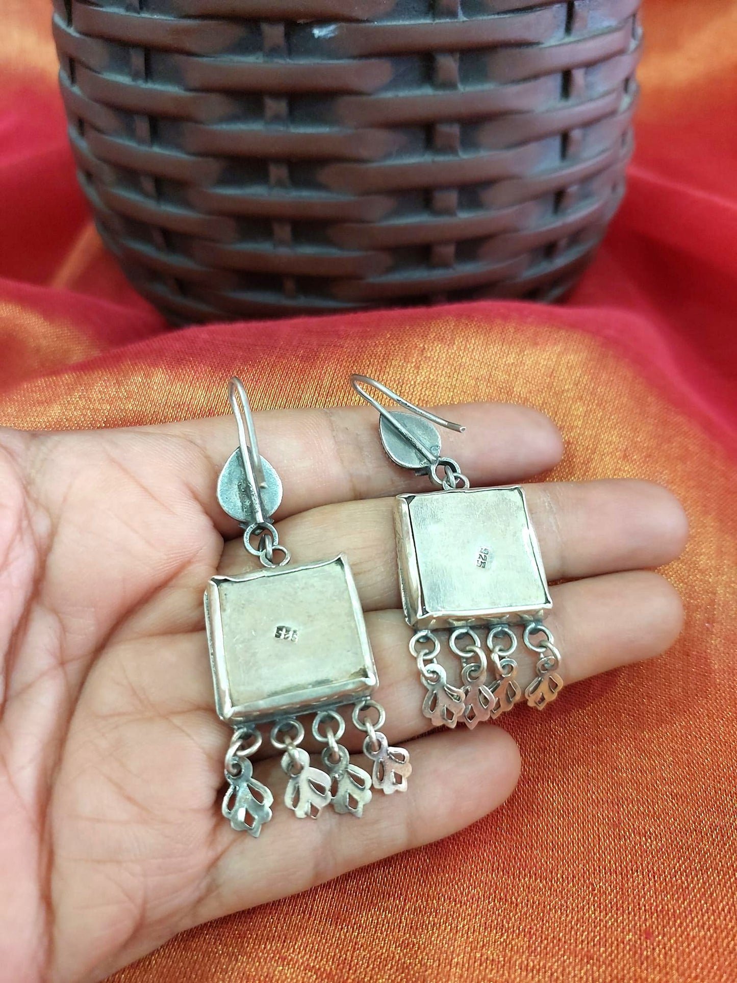 Sterling Silver Jhumka Danglers Silver Green Glass Jhumka Dangler...Tribe
