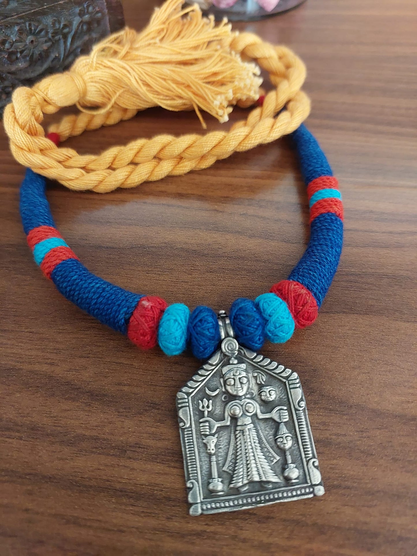 Sterling Silver Choker Silver Choker Silver Navy Blue Light Blue Red Thread Devi Choker