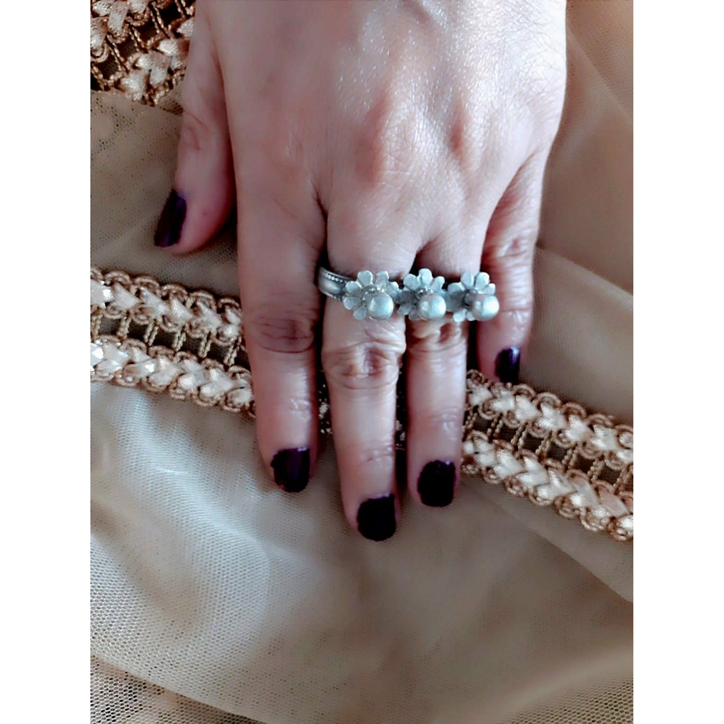 Sterling Silver Jewellery..Sterling Silver Finger Rings Siver Finger Rings Silver 3 Flower Dual Finger Ring...Banjaran