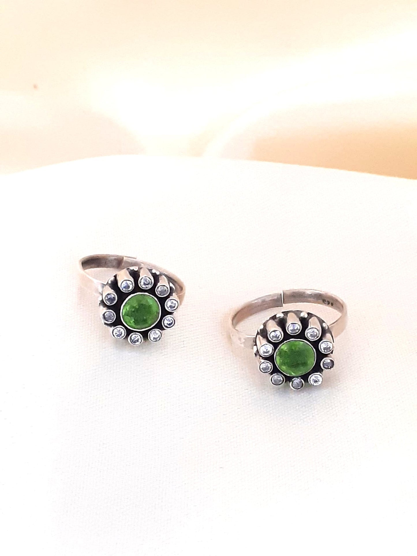 Sterling Silver Jewellery..Sterling Silver Toe Rings Silver Green Zircon Toe Rings...Bichue
