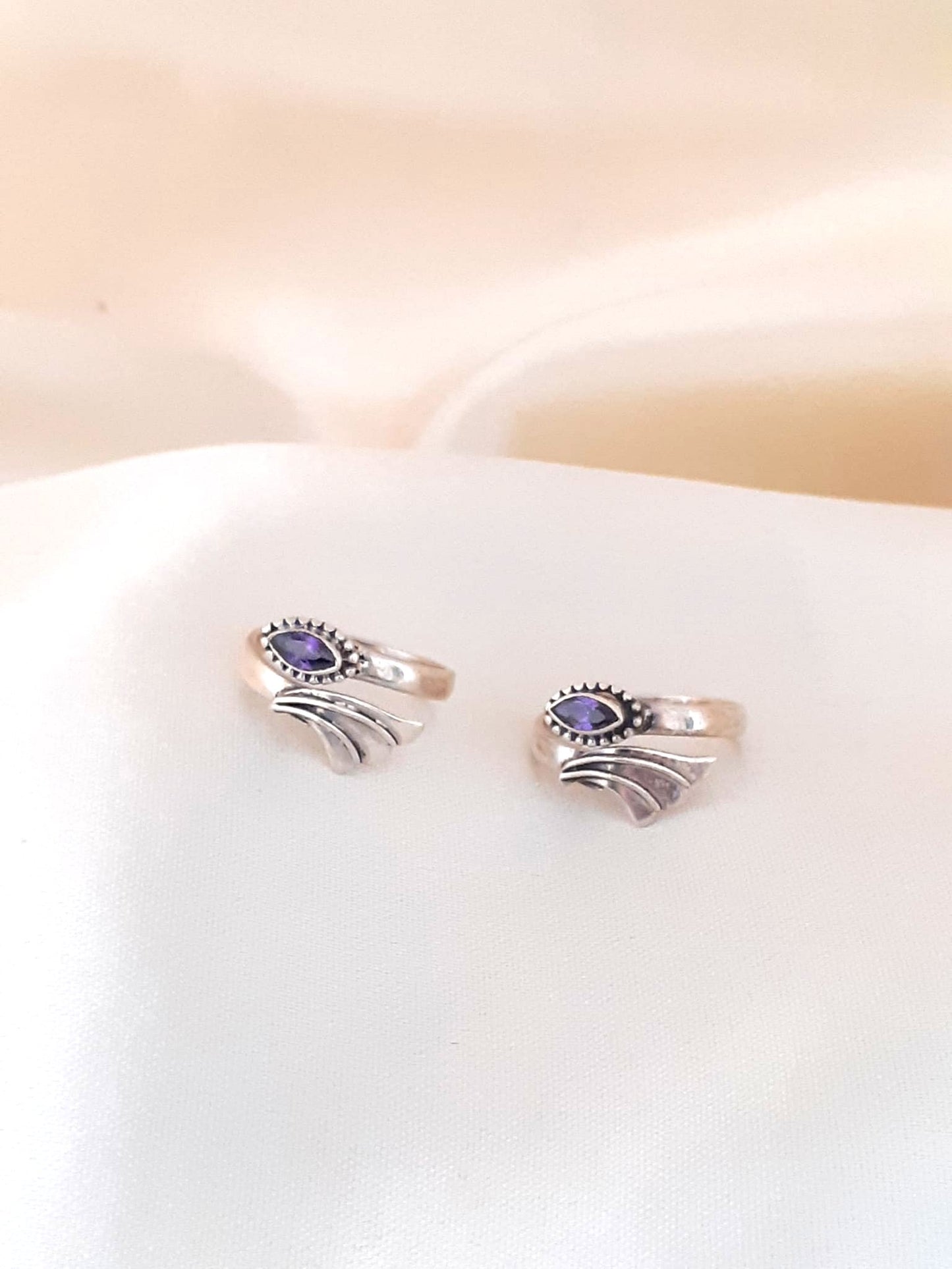 Sterling Silver Jewellery..Sterling Silver Toe Rings Silver Amethis Toe Rings Adjustable..Bichue