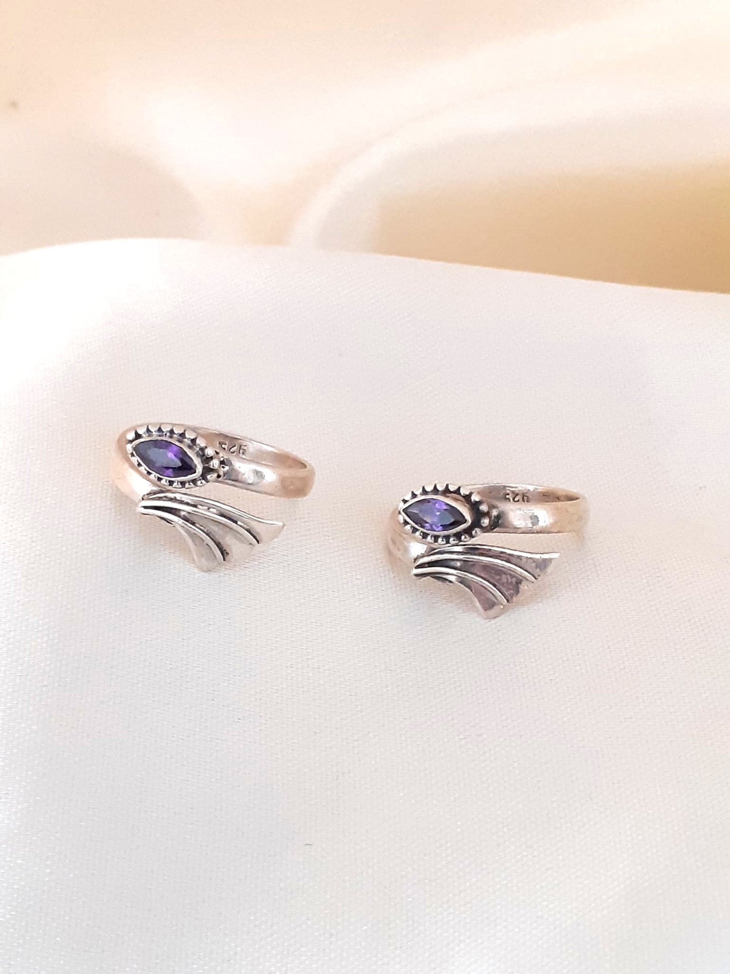 Sterling Silver Jewellery..Sterling Silver Toe Rings Silver Amethis Toe Rings Adjustable..Bichue