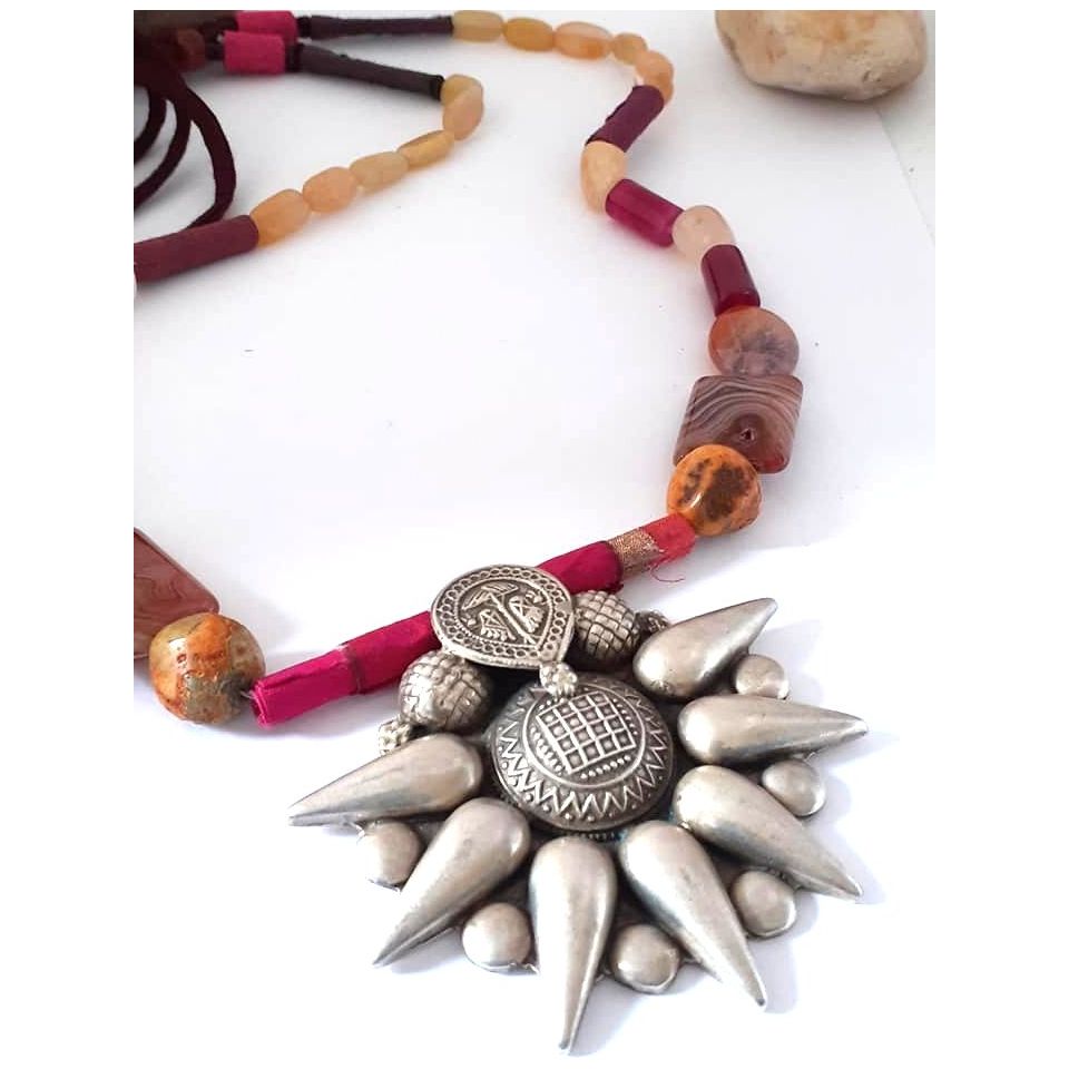 Sterling Silver Jewellery..925 Sterling Silver Long Haar Silver Thread Necklace Silver Ganesh Sun Pendent Haar..Banjaran