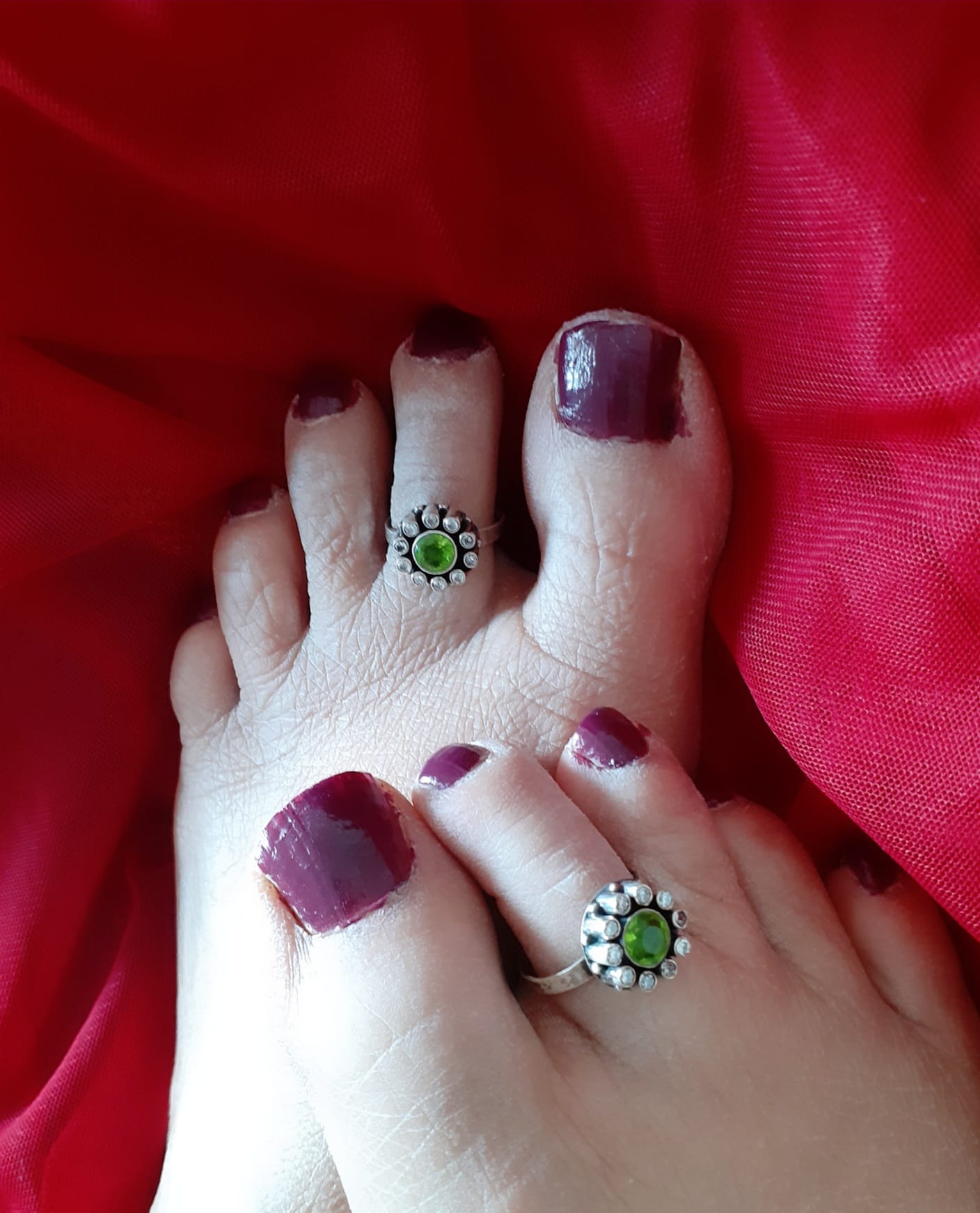 Sterling Silver Jewellery..Sterling Silver Toe Rings Silver Green Zircon Toe Rings...Bichue