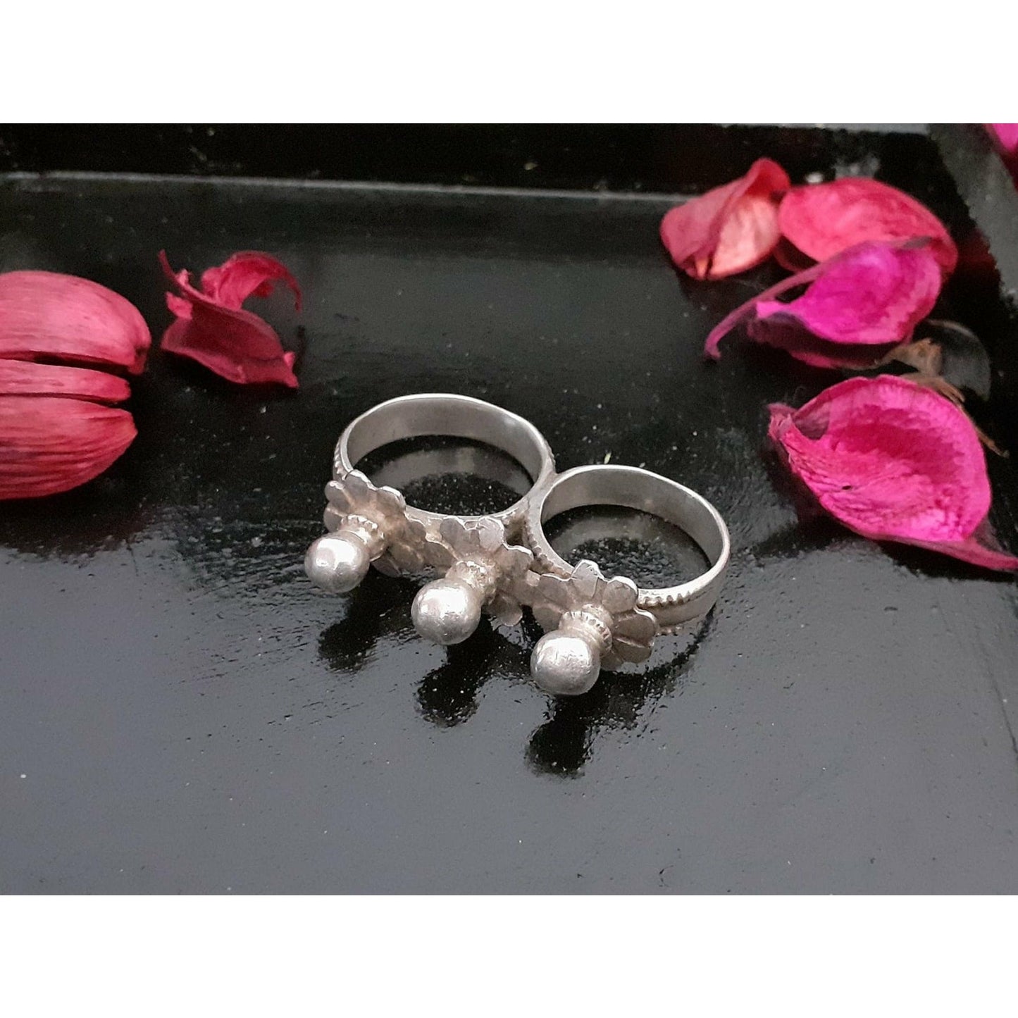 Sterling Silver Jewellery..Sterling Silver Finger Rings Siver Finger Rings Silver 3 Flower Dual Finger Ring...Banjaran