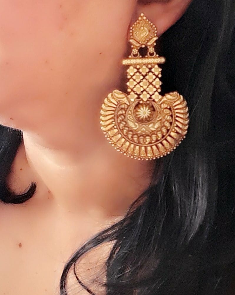 Riwaz..Traditional Gold Plated Earrings Gold Silver Gold Plated Earrings Traditional Dangler