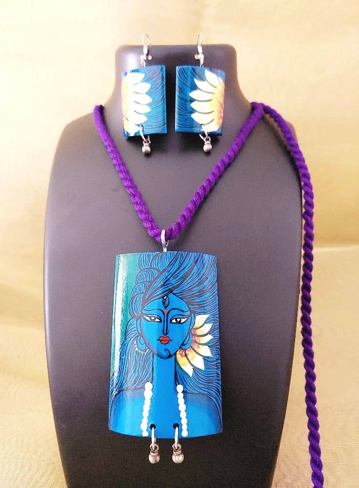 Handpainted Wood Jewellery Handpainted Silver Fusion Necklace Set
