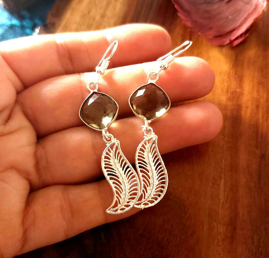 Fashion Jewellery Metal Earrings Dailywear Earrings Smokey Quartz Natural Cutstone Dailywear Earrings