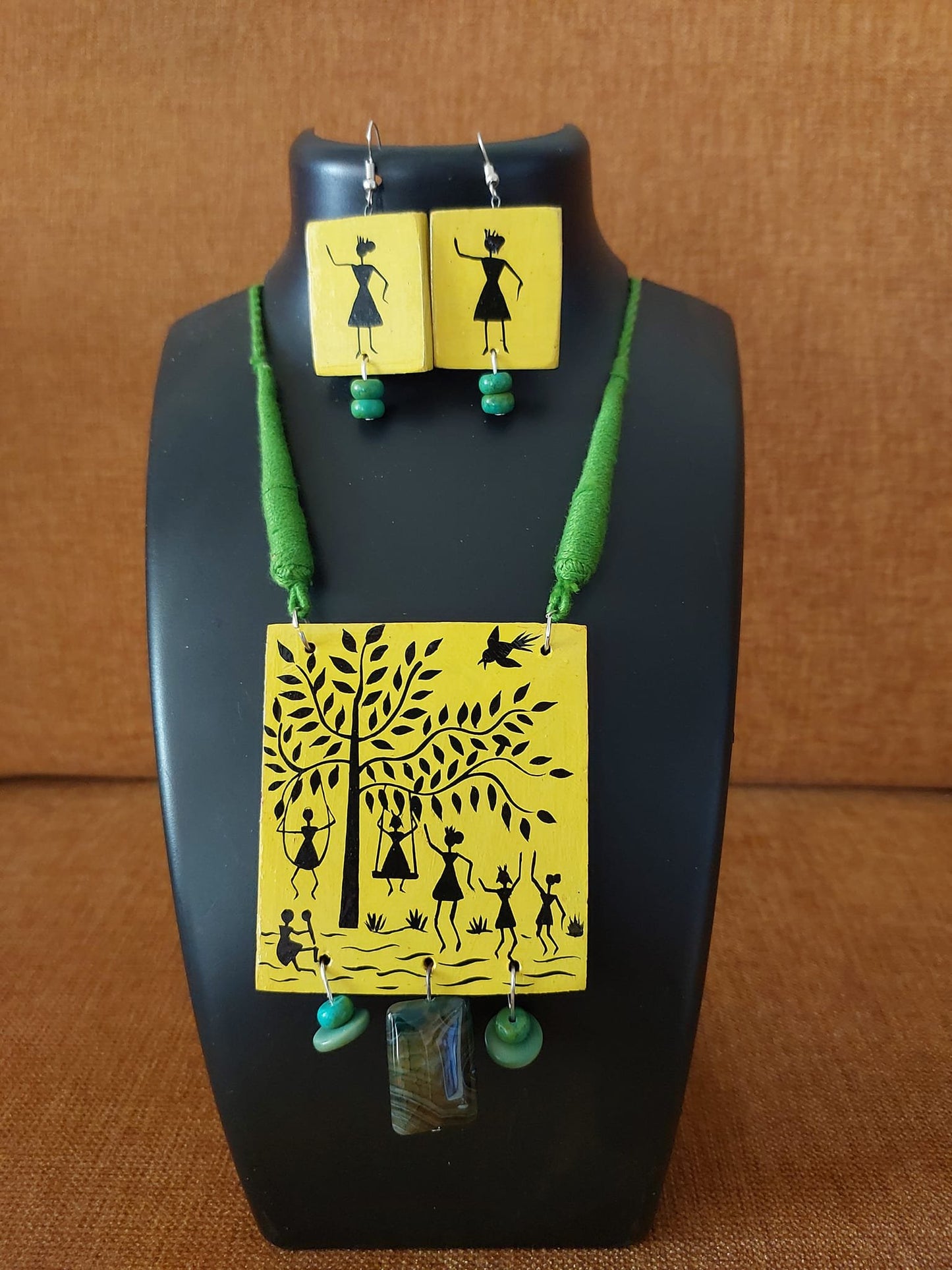 Fusion Jewellery Warli Painting Silver Fusion Necklace Set | Handcrafted Elegance