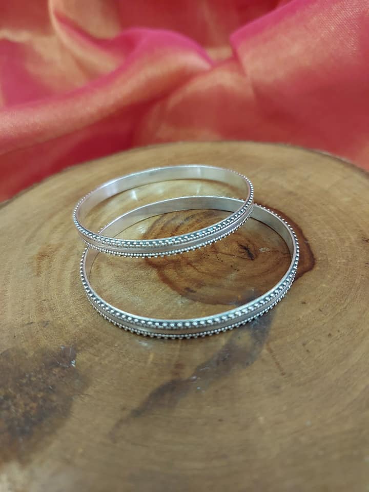 Sterling Silver Jewellery..Sterling Silver bangles Silver bangles Silver Rawa Thick Bangles (Pair)...Kangan..Size..2.4