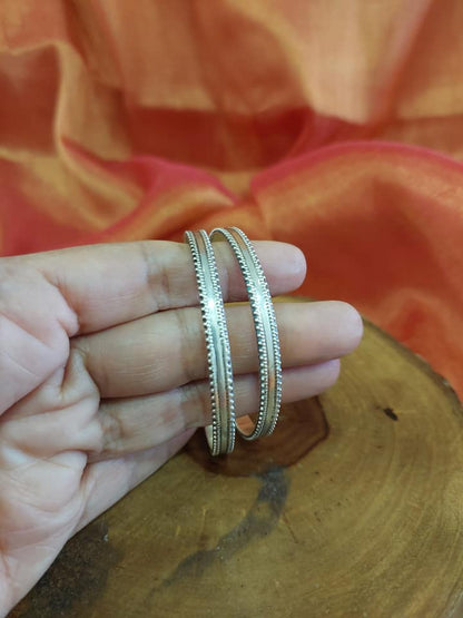 Sterling Silver Jewellery..Sterling Silver bangles Silver bangles Silver Rawa Thick Bangles (Pair)...Kangan..Size..2.4