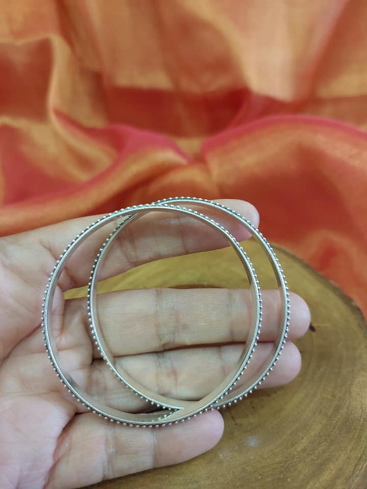 Sterling Silver Jewellery..Sterling Silver bangles Silver bangles Silver Rawa Thick Bangles (Pair)...Kangan..Size..2.4