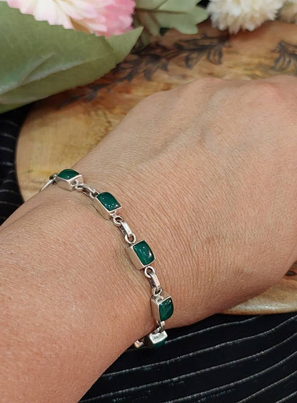 Sterling Silver BRacelet Silver Bracelet Green Adjustable