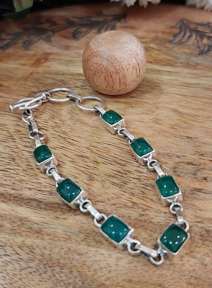 Sterling Silver BRacelet Silver Bracelet Green Adjustable