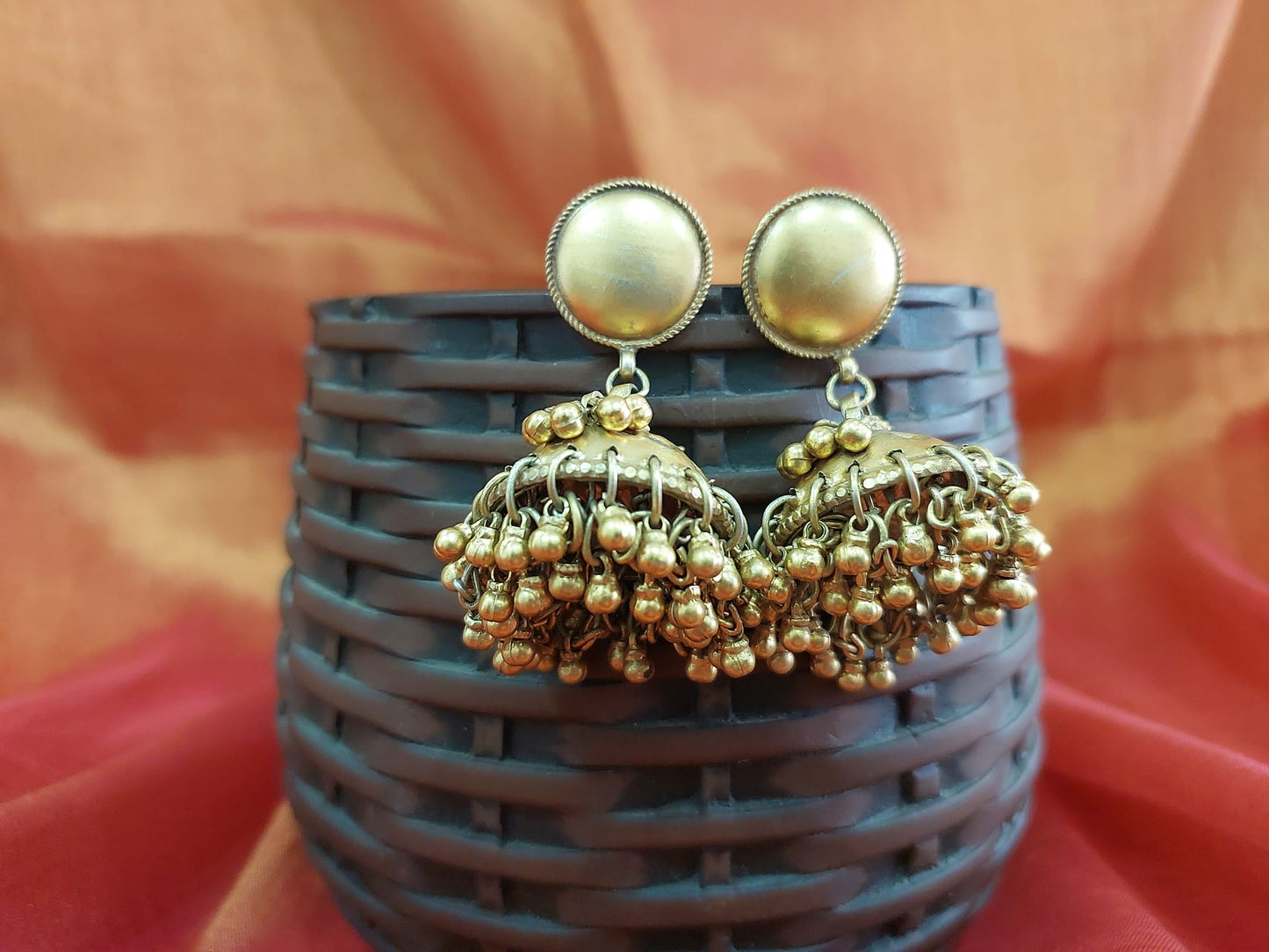 Sterling Silver Jhumka Silver Gold Polished Gungroo Jhumka..Riwaz