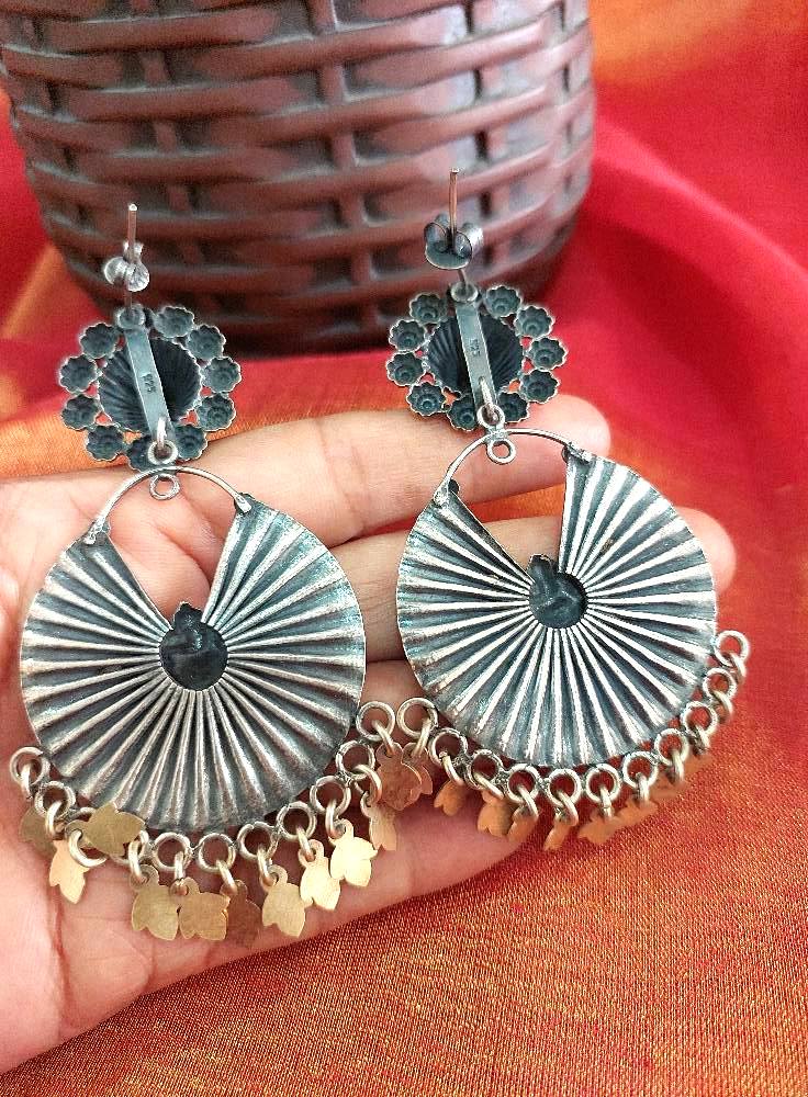 Tribe..Sterling Silver Dualtone Jhumkas Silver Gold Polished Jhumkas Silver Dual Tone Suryakanti Dangler