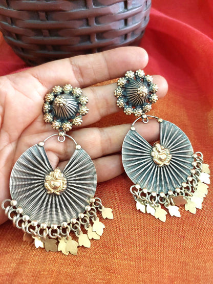 Tribe..Sterling Silver Dualtone Jhumkas Silver Gold Polished Jhumkas Silver Dual Tone Suryakanti Dangler